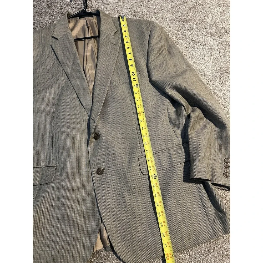 Vtg Ralph Lauren Sport Coat 48R Brown Plaid Silk‎ Wool Two Button Blazer Flawed